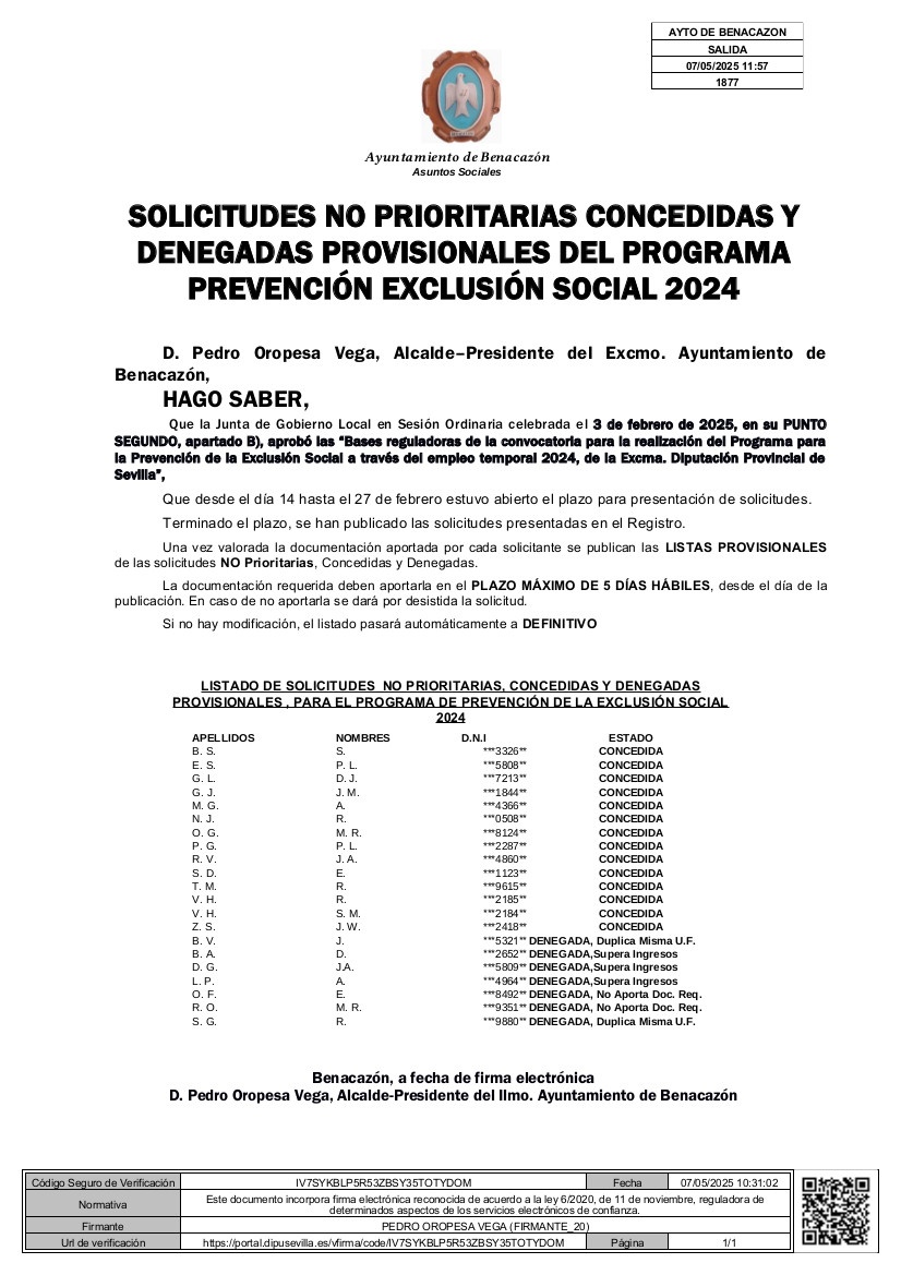 ANUNCIO SOLICITUDES PROVISIONALES NO PRIORITARIAS