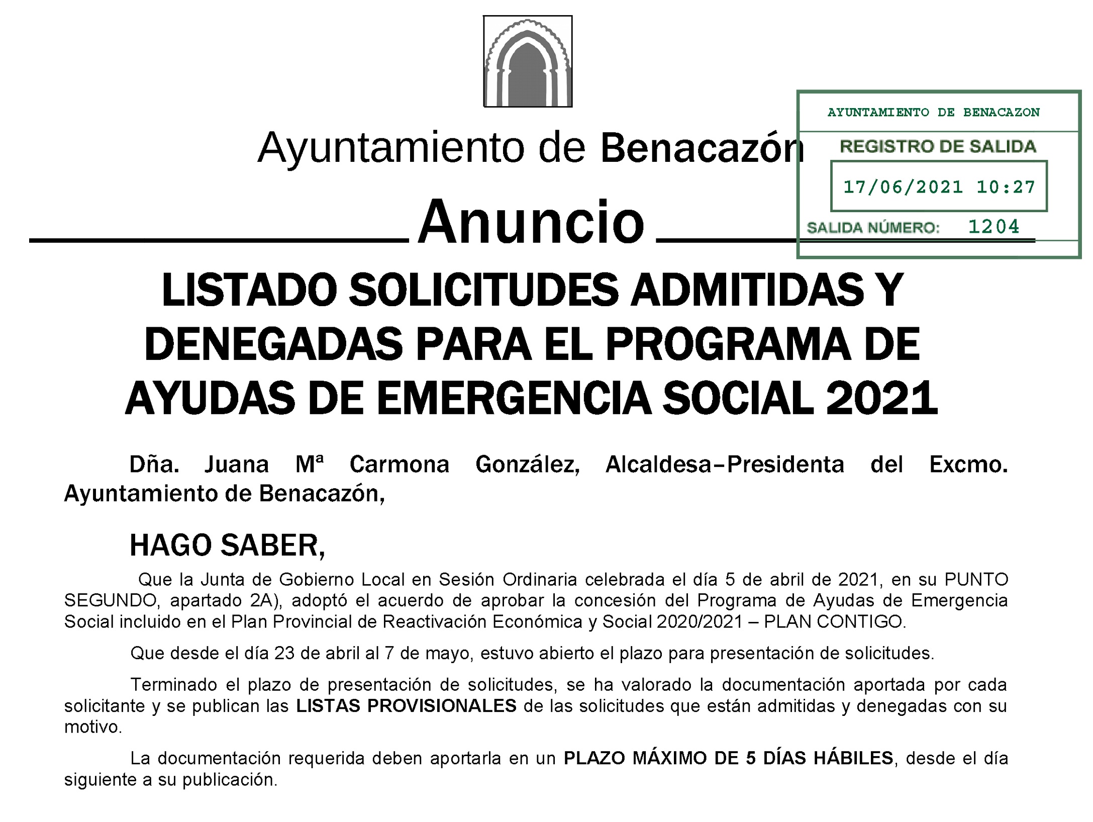 Asuntos Sociales_Solicitudes adminitas y denegadas Programa Emergencia Social