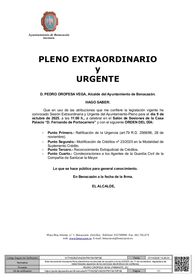 Bando_Pleno Extraordinario y Urgente-09.10.2025