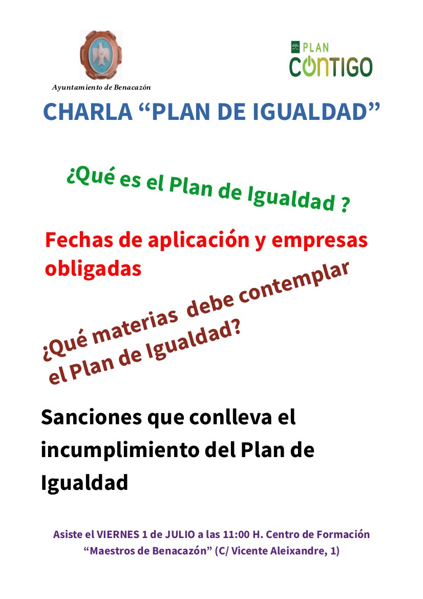 Cartel Charla PLAN DE IGUALDAD 01.07.2022