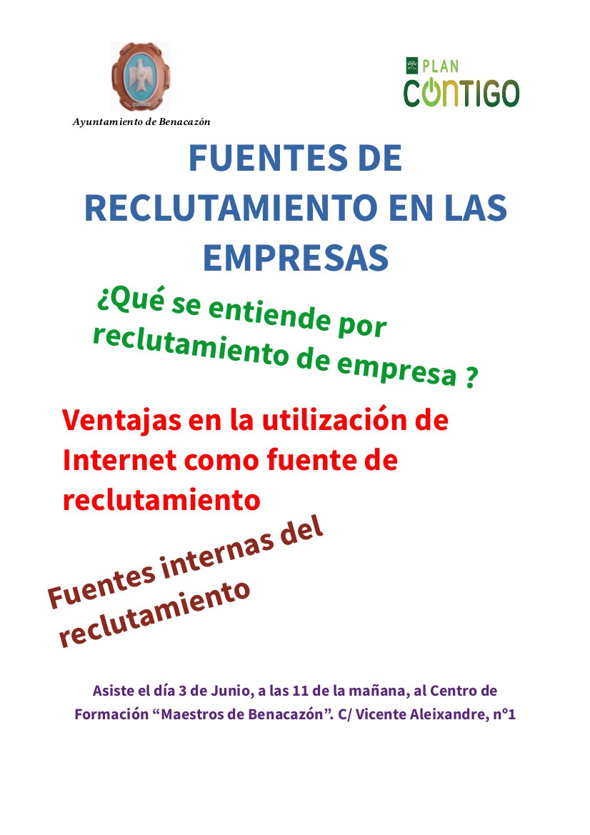 Cartel charla FUENTES DE RECLUTAMIENTO EN EMPRESAS 03.06.22