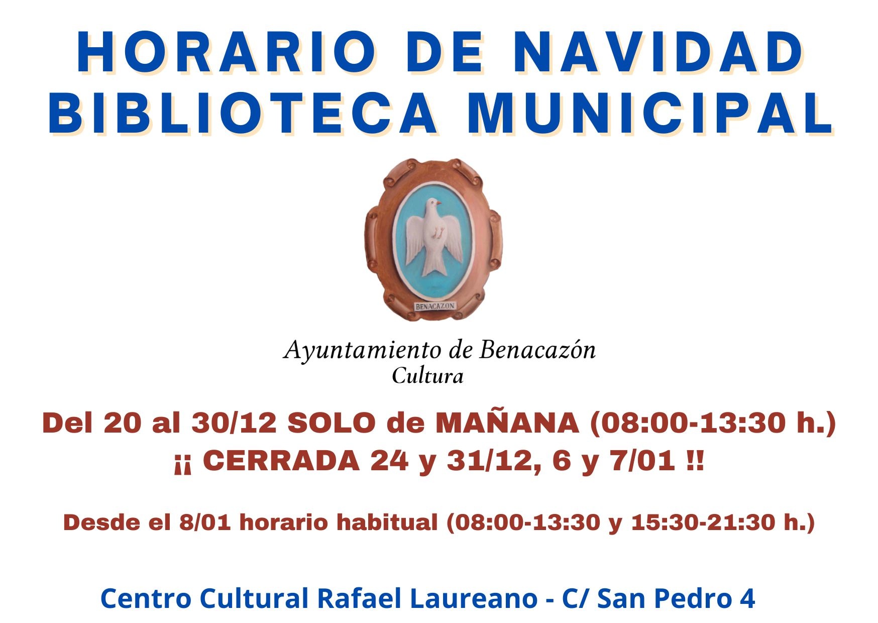 HORARIO BIBLIOTECA-NAVIDAD 2024